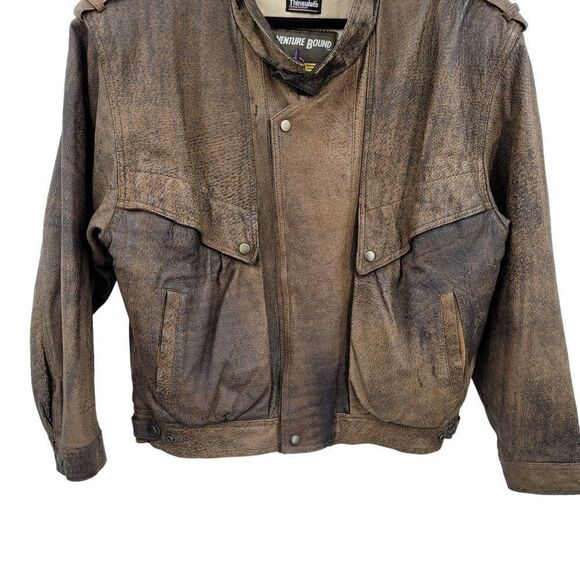 Vintage 80's Leather Jacket Flight Bomber Maverick Top Gun Distressed Brown XL - Picture 9 of 17